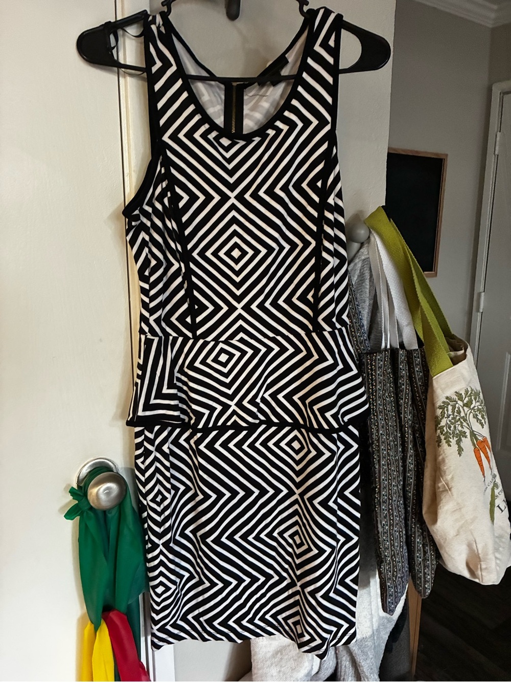 Worthington Black and White Geometric Peplum Dress
